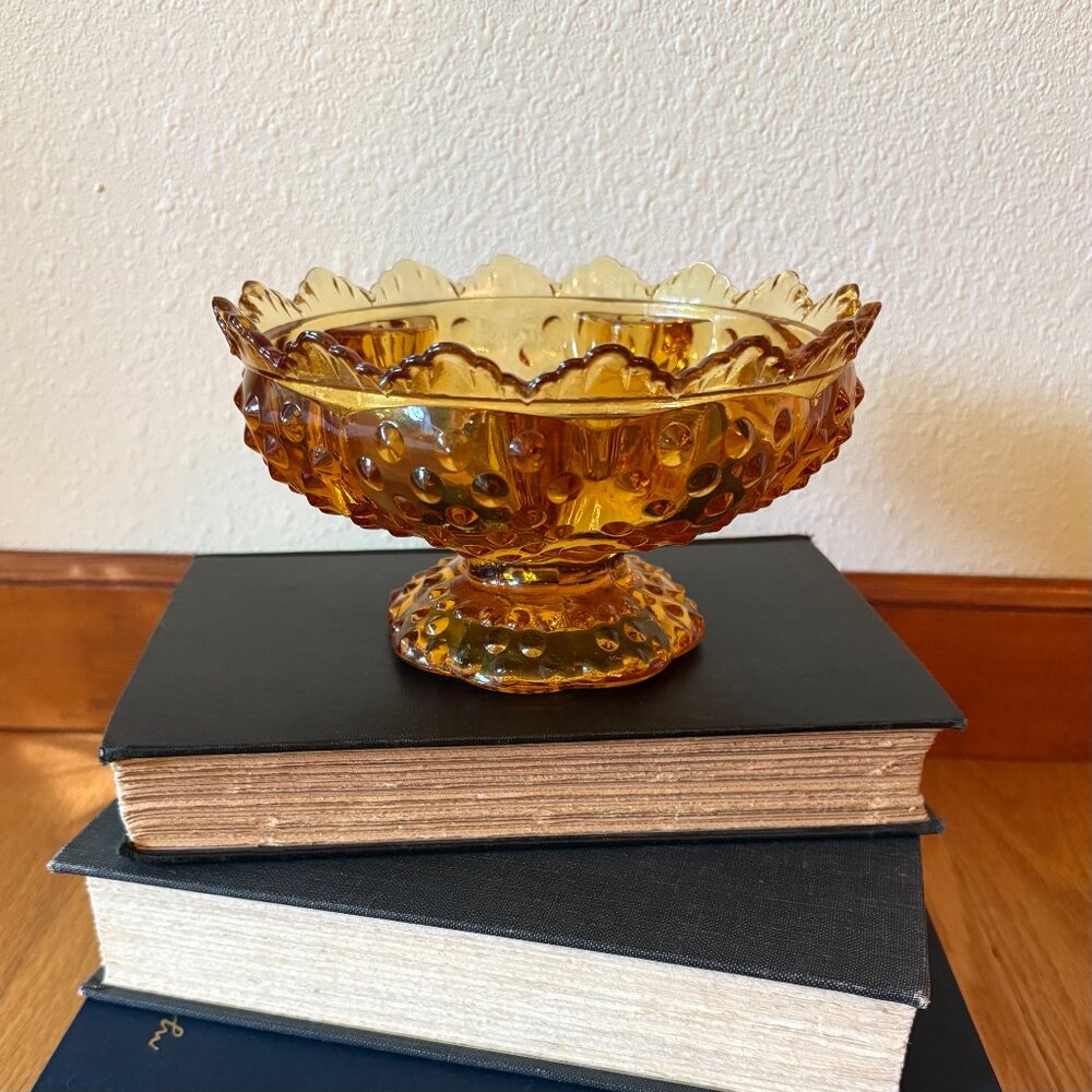 VTG Fenton Amber Glass Hobnail Candle Holder Bowl Centerpiece Bowl Decorative - Picture 9 of 10